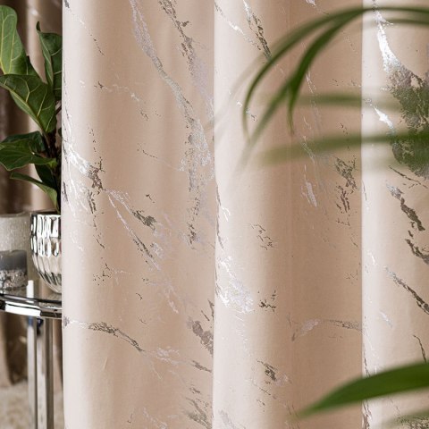 MARMA Zasłona gotowa na taśmie, szerokość 140cm x wysokość 250cm, kolor 016 kremowy ze srebrnym nadrukiem na VELVI TD0037/ZGT/01