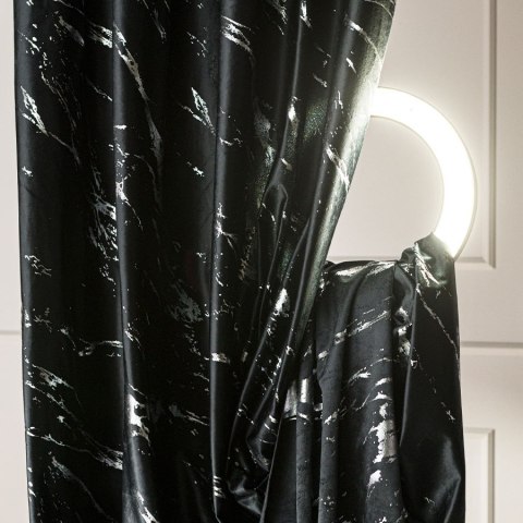 MARMA Zasłona gotowa na taśmie, szerokość 140cm x wysokość 250cm, kolor 111 czarny ze srebrnym nadrukiem na VELVI TD0037/ZGT/111