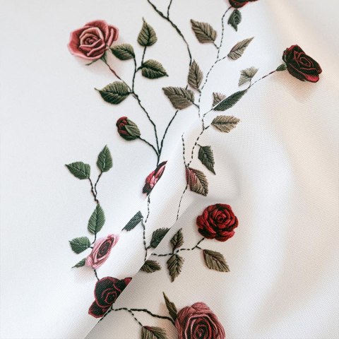 WYSZYWANE RÓŻYCZKI Tkanina dekoracyjna NINA WODOODPORNA, 160cm, kolor 001 biały D00326/NIW/001/160000/1