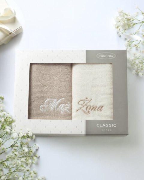 KOMPLET RĘCZNIKÓW MĄŻ ŻONA SREBRNY