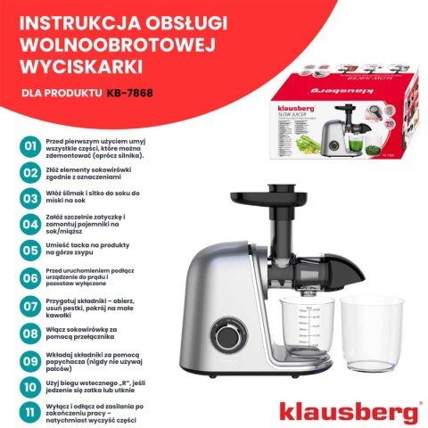 SOKOWIRÓWKA WYCISKARKA WOLNOOBROTOWA KLAUSBERG KB-7868