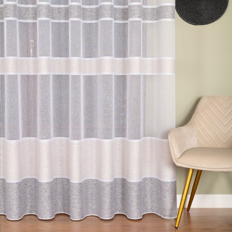 Firanka fantazyjna z ołowianką, wysokość 300cm, kolor 003 biały z beżowo-szarymi pasami 001827/OLO/003/000300/1