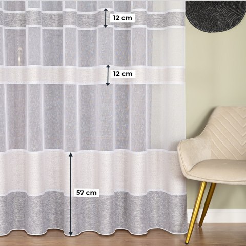 Firanka fantazyjna z ołowianką, wysokość 300cm, kolor 003 biały z beżowo-szarymi pasami 001827/OLO/003/000300/1