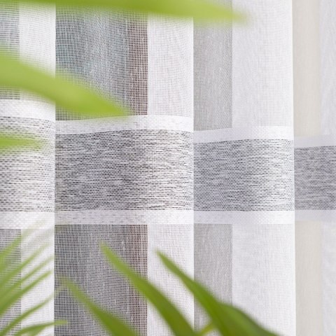 Firanka fantazyjna z ołowianką, wysokość 300cm, kolor 007 biały z jasnoszarymi pasami 001827/OLO/007/000300/1
