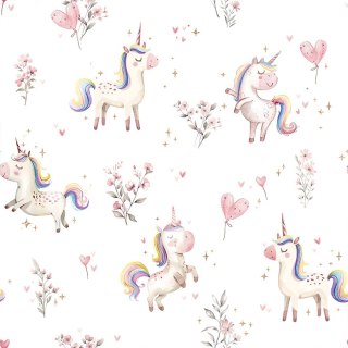 SŁODKIE JEDNOROŻCE Tkanina dekoracyjna typu MILAS SOFT ze wzorem po całości, wysokość 300cm, kolor 001 biały D00236/MIL/001/0003
