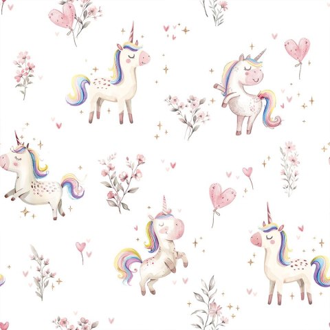 SŁODKIE JEDNOROŻCE Tkanina dekoracyjna typu MILAS SOFT ze wzorem po całości, wysokość 300cm, kolor 001 biały D00236/MIL/001/0003
