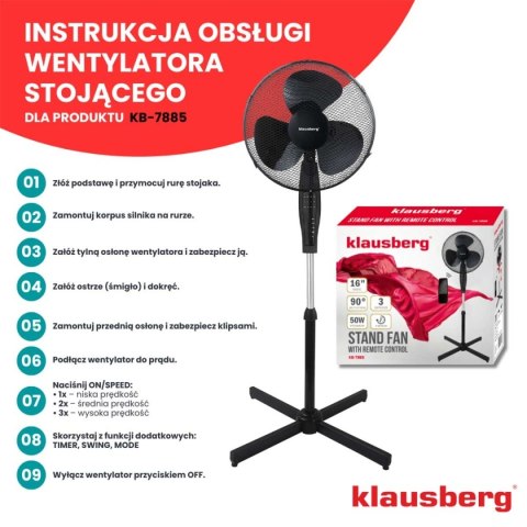 WENTYLATOR WIATRAK PODŁOGOWY Z PILOTEM KLAUSBERG KB-7885
