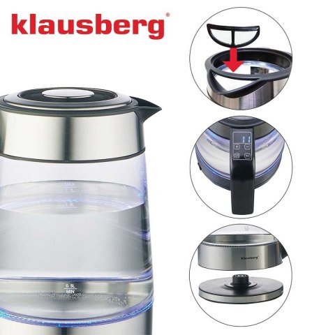 CZAJNIK ELEKTRYCZNY SZKLANY 1,7L KLAUSBERG KB-7888 LED RGB