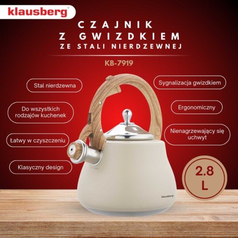 CZAJNIK STALOWY Z GWIZDKIEM 2,8L KLAUSBERG KB-7919