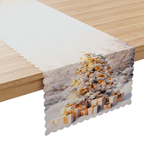 ZŁOTA CHOINKA Bieżnik NINA WODOODPORNA, 38x160cm, kolor 001 biało-złoty PBN368/KSP/C01/038160/1