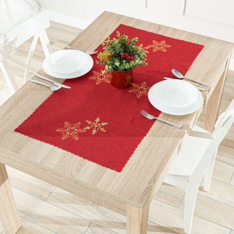 BŁYSZCZĄCE ŚNIEŻYNKI Bieżnik z haftem, szerokość 50cm x wysokość 100cm, kolor 003 czerwony 640010/KSP/C03/050100/1