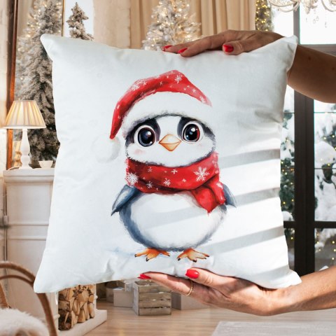 PINGWINEK, BAJKOWE ŚWIĘTA Poszewka dekoracyjna VELVET, 40x40cm, kolor 001 biały PBN360/POP/001/040040/1