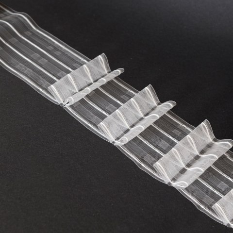 PREMIUM Taśma podwójna zakładka 10cm, marszczenia 1:2 (sznurek transparentny) lub 1:2,5 (sznurek biały), transparentna 17.100.20