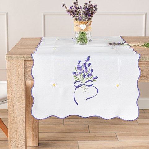 LAWENDOWA POLANA Bieżnik z haftem, szerokość 38cm x wysokość 140cm, kolor 001 biały 291771/KSP/001/038140/1