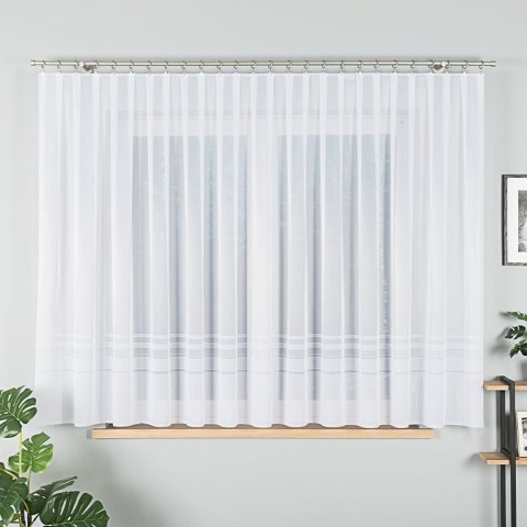 ZOJA Firanka żakardowa odpasowana na prosto ze wzorem pasowym, szerokość 400 x wysokość 160cm, kolor 001 biały 000303/FOP/001/00