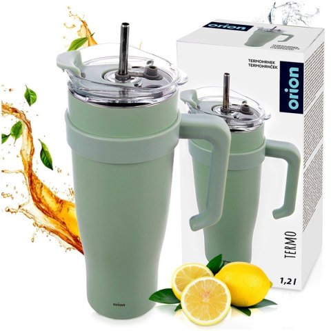 STALOWY KUBEK TERMICZNY TERMOS 1200ml Z RĄCZKĄ I SŁOMKĄ ORION 112282 MIĘTOWY