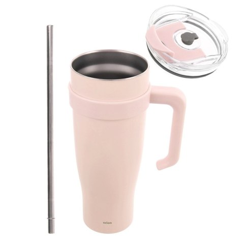 STALOWY KUBEK TERMICZNY TERMOS 1200ml Z RĄCZKĄ I SŁOMKĄ ORION 112283 RÓŻOWY