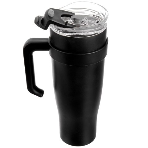 STALOWY KUBEK TERMICZNY TERMOS 1200ml Z RĄCZKĄ I SŁOMKĄ ORION 112284 CZARNY