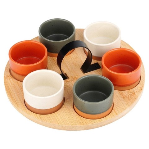 ZESTAW MISECZEK NA DREWNIANEJ TACY DO SERWOWANIA SOSÓW PRZEKĄSEK 139748