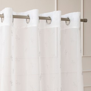 RIBBON Firana gotowa na woalu w diamentowe kokardki, na srebrnych przelotkach, z ołowianką, szerokość 140 x wysokość 250cm, kolo