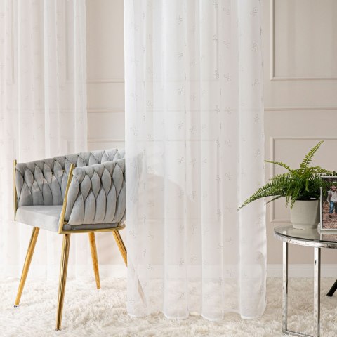 RIBBON Firana gotowa na woalu w diamentowe kokardki, na srebrnych przelotkach, z ołowianką, szerokość 140 x wysokość 250cm, kolo