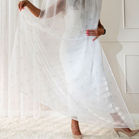 RIBBON Firana gotowa na woalu w diamentowe kokardki, na taśmie z ołowianką, szerokość 140 x wysokość 250cm, kolor 001 biały ze s