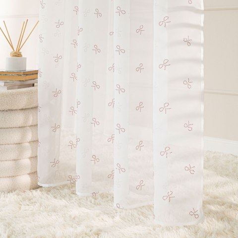 RIBBON Firana gotowa na woalu w diamentowe kokardki, na taśmie, z ołowianką, szerokość 140 x wysokość 250cm, kolor 002 biały z c