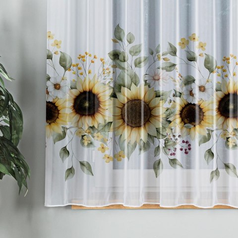 SŁONECZNIKI Firanka z ołowianką WOAL, wysokość 157cm, kolor 001 biały D00311/WOA/001/000157/1