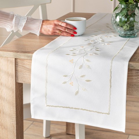 ZIELONA MELODIA Bieżnik z haftem, szerokość 38cm x wysokość 160cm, kolor 001 biały 291829/KSP/L01/038160/1