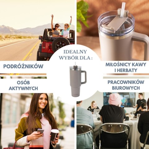 STALOWY KUBEK TERMICZNY TERMOS 1100ml Z RĄCZKĄ I SŁOMKĄ KLAUSBERG KB-7943