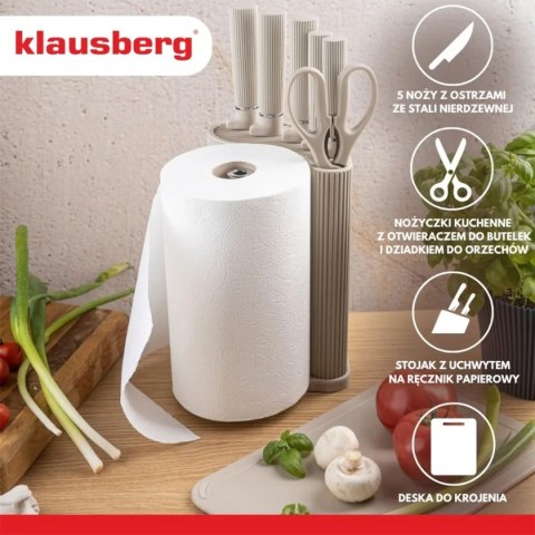 ZESTAW NOŻY W STOJAKU Z DESKĄ I CHWYTEM NA RĘCZNIK KLAUSBERG KB-7979