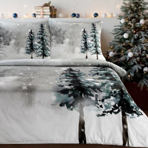 ŚWIĄTECZNY KOMPLET POŚCIELI FOREST 160 X 200 CM JASNOSZARY