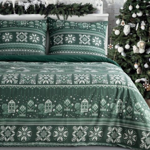 ŚWIĄTECZNY KOMPLET POŚCIELI CLOVER 140 X 200 CM CIEMNOZIELONY