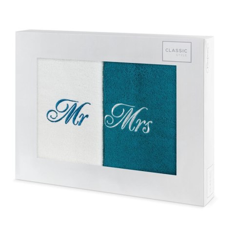 Komplet Ręczników MR MRS 2 70 Kolor Biały Ciemny Turkus