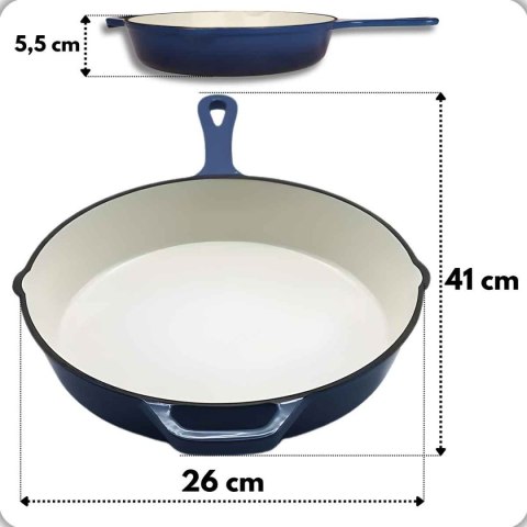 EMALIOWANA PATELNIA ŻELIWNA 26cm HAGE NIEBIESKA