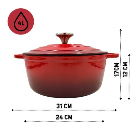 EMALIOWANY GARNEK ŻELIWNY 24cm 4L HAGE CZERWONY