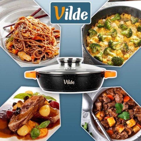 GARNEK GRANITOWY PŁASKI PATELNIA 3,3L 28cm Z POKRYWĄ Z AROMATYZEREM TERRUNA 199108