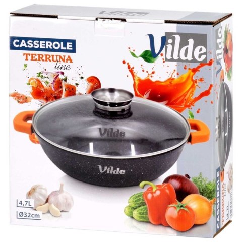 GARNEK GRANITOWY PŁASKI PATELNIA 4,7L 32cm Z POKRYWĄ Z AROMATYZEREM TERRUNA 199109