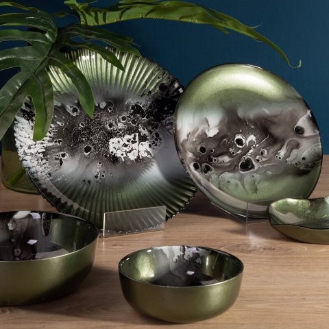 SZKLANA PATERA DEKORACYJNA SABA (01) 32X17X4 CM ZIELONY