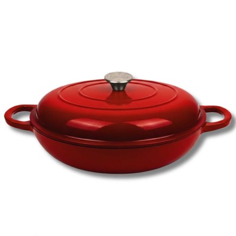 EMALIOWANY GARNEK ŻELIWNY PŁASKI 30cm 3L HAGE CZERWONY