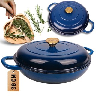 EMALIOWANY GARNEK ŻELIWNY PŁASKI 30cm 3L HAGE NIEBIESKI