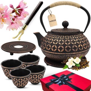 ZAPARZACZ ŻELIWNY DZBANEK ZŁOTY 900ml Z FILTREM i FILIŻANKAMI PREZENT