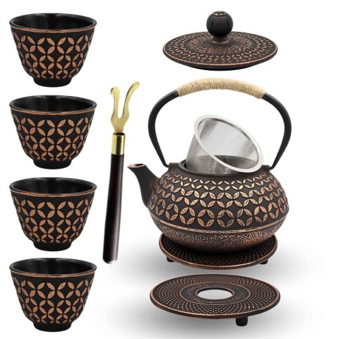 ZAPARZACZ ŻELIWNY DZBANEK ZŁOTY 900ml Z FILTREM i FILIŻANKAMI PREZENT