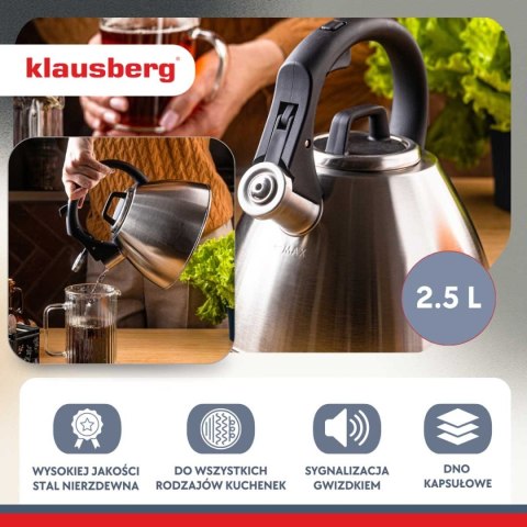 CZAJNIK STALOWY Z GWIZDKIEM 2,5L KLAUSBERG KB-7951