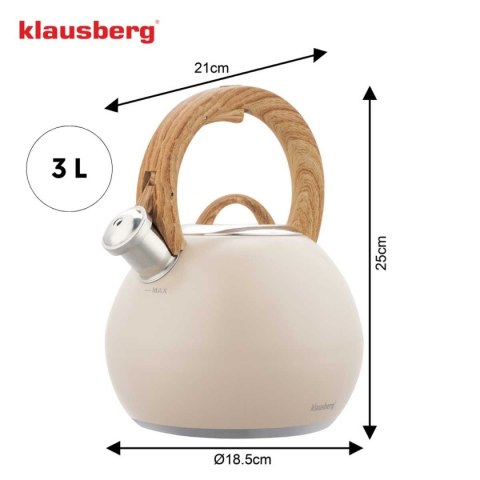 CZAJNIK STALOWY Z GWIZDKIEM 3L KLAUSBERG KB-7956 BEŻOWY MAT