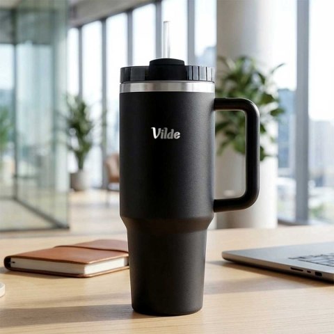 STALOWY KUBEK TERMICZNY TERMOS 1200ml Z RĄCZKĄ I SŁOMKĄ 259444