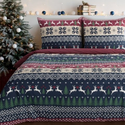 ŚWIĄTECZNY KOMPLET POŚCIELI SKANDY 220 X 200 CM GRANATOWY