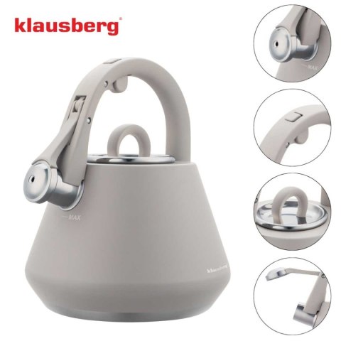 CZAJNIK STALOWY Z GWIZDKIEM 2,5L KLAUSBERG KB-7949 SZARY