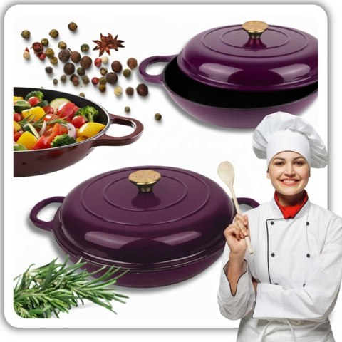 EMALIOWANY GARNEK ŻELIWNY PŁASKI 30cm 3L HAGE EGGPLANT