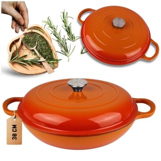 EMALIOWANY GARNEK ŻELIWNY PŁASKI 30cm 3L HAGE ORANGE